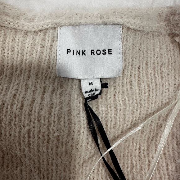 NWT Pink Rose Womans Sz:M Cream Fuzzy Soft Faux Wrap Vneck winter Cloud Sweater. - Picture 6 of 16